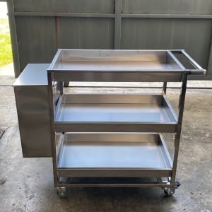 Stainless Steel 3 Tier Trolley with Wheels and Bin